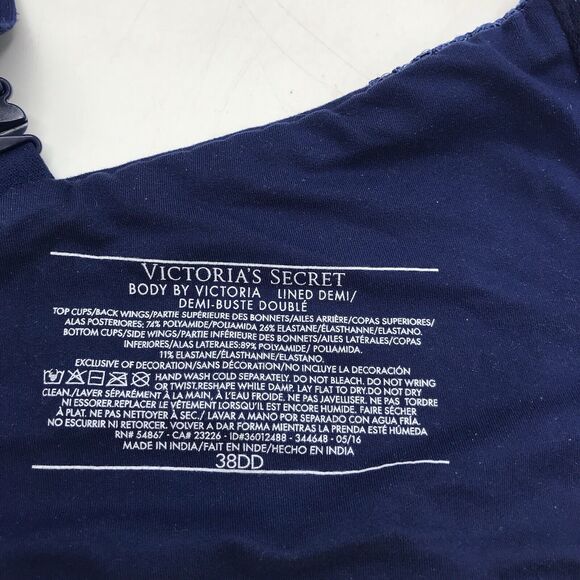 Victorias Secret Padded Underwire Lined Demi Lace Bra Royal Blue 38DD - Picture 3 of 5